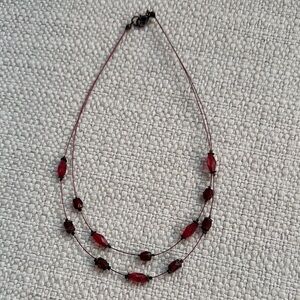 Elegant Red Crescent Necklace with Delicate Beads